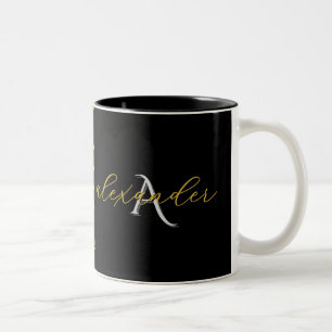 Tasse 2 Couleurs Initiales de couple en or noir Noms personnalisés