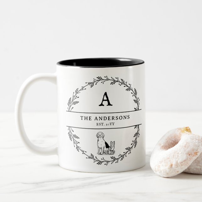 Tasse 2 Couleurs Initiales de monogramme minimaliste pour couple ma (Avec donut)