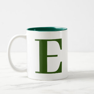 Tasse 2 Couleurs Initiales de monogramme vert moderne élégant perso