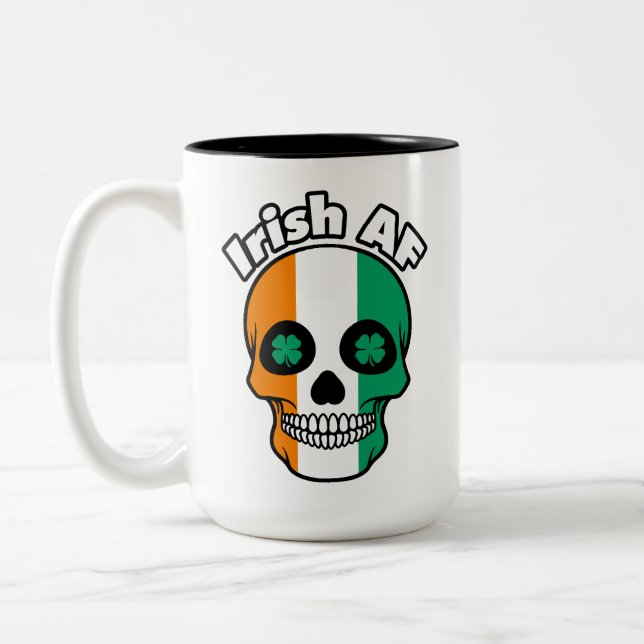 Tasse 2 Couleurs Irish AF, Happy St. Paddy's Day, Irish Flag Skull (Gauche)