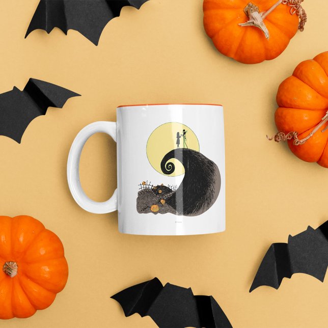 Tasse 2 Couleurs Jack et Sally | Silhouette de lune (Mug on table)