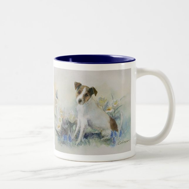Tasse 2 Couleurs Jack Russell Terrier Aquarelle Chien (Droit)