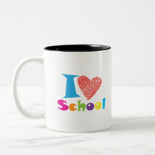 Tasse 2 Couleurs J'adore l'école. Retour à l'école. Cartoon Cute