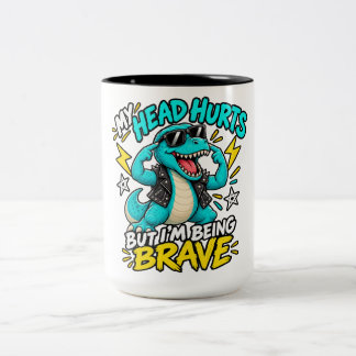 TASSE 2 COULEURS J'AI MAL À LA TÊTE MAIS JE SUIS COURAGEUX