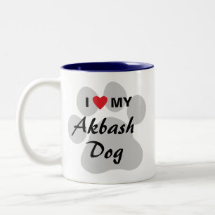 Tasse 2 Couleurs J'aime (coeur) mon chien d'Akbash