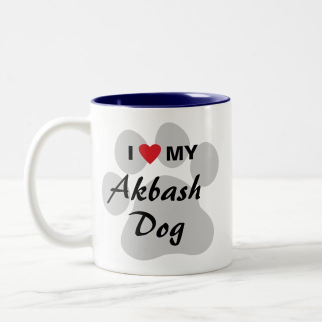 Tasse 2 Couleurs J'aime (coeur) mon chien d'Akbash (Gauche)