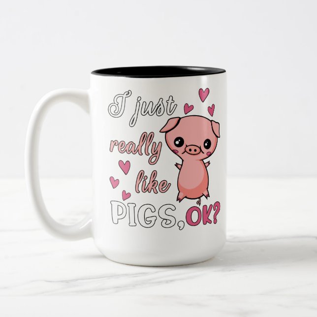 Tasse 2 Couleurs J'aime juste vraiment le porc mignon d'animal de (Gauche)