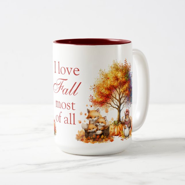 Tasse 2 Couleurs J'Aime La Chute La Plupart De Tous (Devant droit)