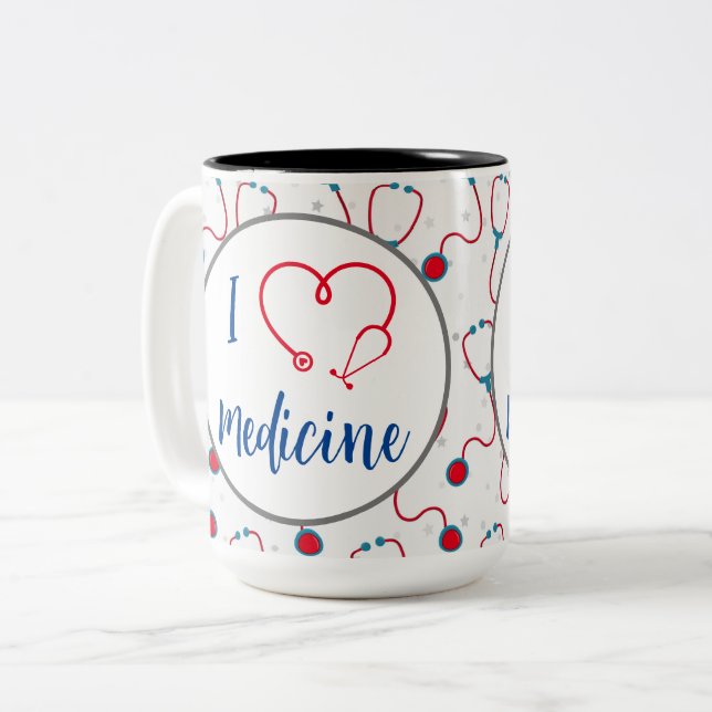 Tasse 2 Couleurs "J'aime la médecine" stethoscope médecin cadeau (Devant gauche)