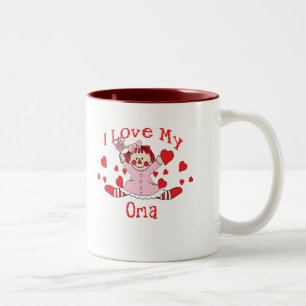 Tasse 2 Couleurs J'aime ma poupée et coeurs de chiffon d'Oma