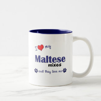 Tasse 2 Couleurs J'aime mes mélanges maltais (les chiens multiples)