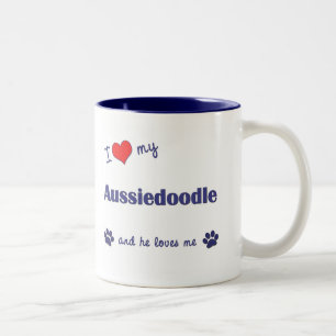 Tasse 2 Couleurs J'aime mon Aussiedoodle (le chien masculin)