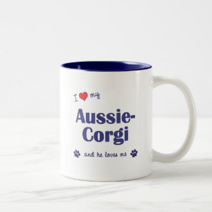 Tasse 2 Couleurs J'aime mon Australien-Corgi (le chien masculin)