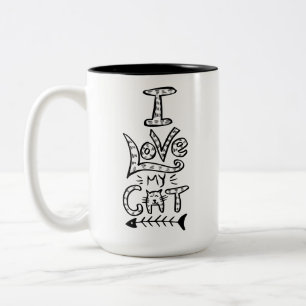 Tasse 2 Couleurs J'aime mon chat Typographie minimaliste Maman amat