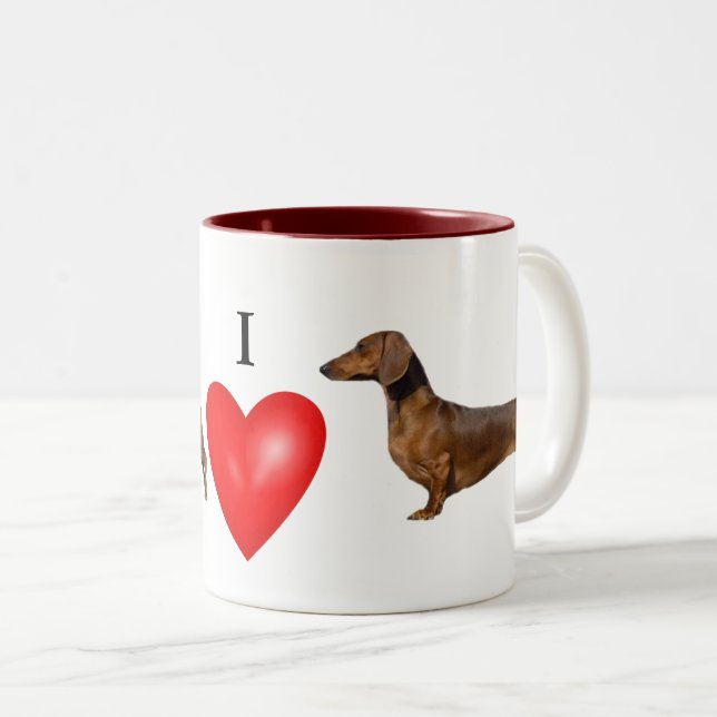 Tasse 2 Couleurs J'Aime Mon Coeur Rouge Dachshund (Devant droit)
