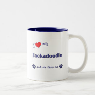 Tasse 2 Couleurs J'aime mon Jackadoodle (le chien femelle)