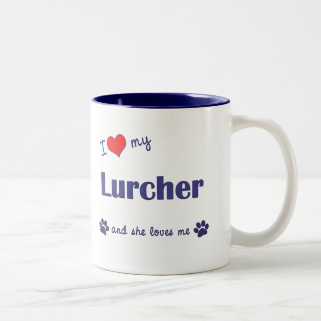 Tasse 2 Couleurs J'aime mon Lurcher (le chien femelle) (Droit)
