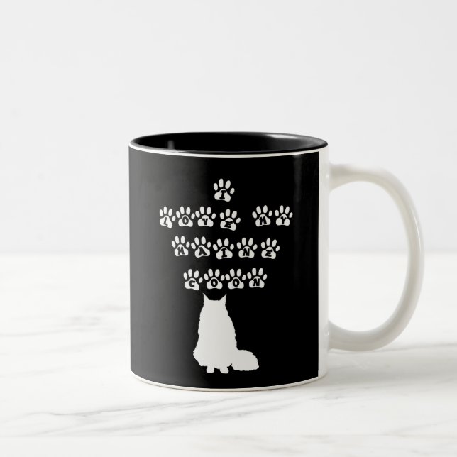 Tasse 2 Couleurs J'Aime Mon Maine Coon - Texte Blanc (Droit)
