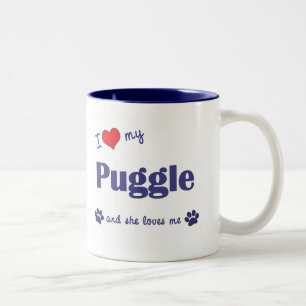 Tasse 2 Couleurs J'aime mon Puggle (le chien femelle)