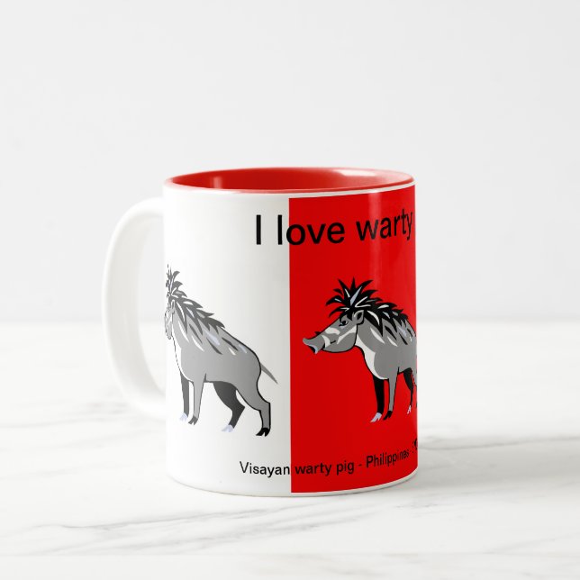 Tasse 2 Couleurs J'aime Warty PIGS- Warthog - Faune - (Devant gauche)