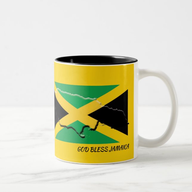 Tasse 2 Couleurs JAMAÏQUE Écriture DRAPEAU Customisé Patriotique Ja (Droit)