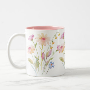 Tasse 2 Couleurs Jardin de fleurs sauvages aquarelle floral à deux