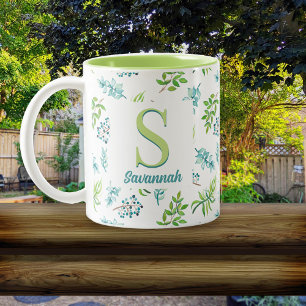 Tasse 2 Couleurs Jardin Floral Aquarelle Joli Personnalisé