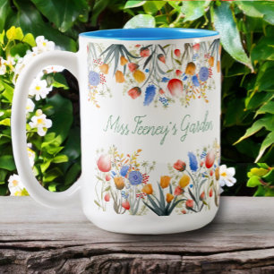 Tasse 2 Couleurs Jardin floral cadeau peint à la main pour enseigna