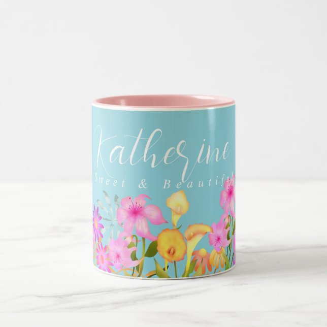Tasse 2 Couleurs Jardin Floral Turquoise (Centre)