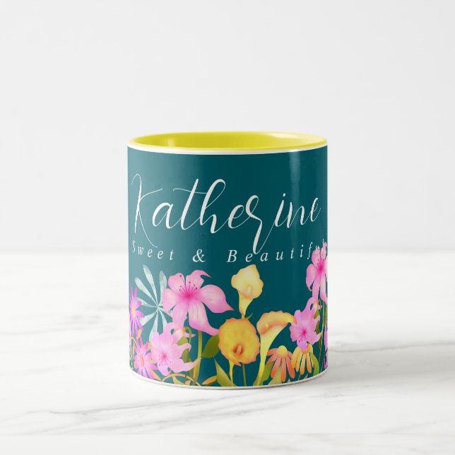 Tasse 2 Couleurs Jardin Floral Turquoise (Centre)