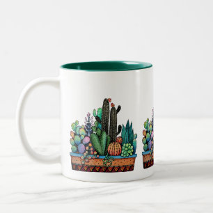 Tasse 2 Couleurs Jardin mignon de cactus d'aquarelle dans le pot