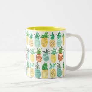 Tasse 2 Couleurs Jaune d'été et motif de ananas vert tropical