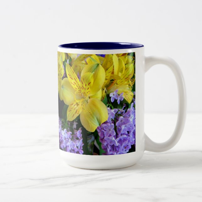 Tasse 2 Couleurs Jaune et Fleurs Lilac Violettes (Droit)