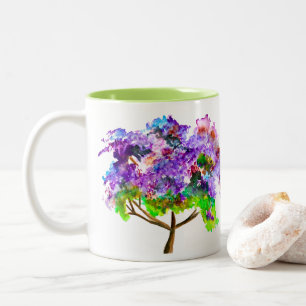 Tasse 2 Couleurs Jaune violette arbre aquarelle art