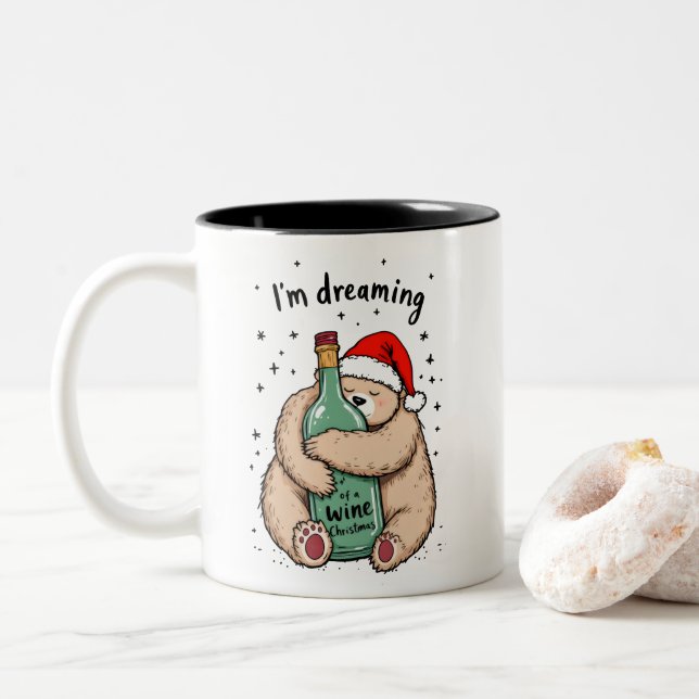 Tasse 2 Couleurs Je rêve d'un Noël de vin (Avec donut)