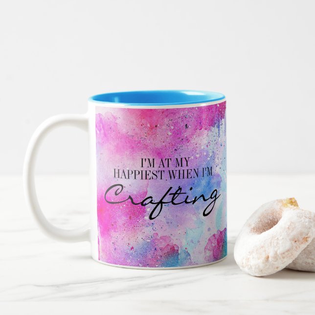 Tasse 2 Couleurs Je suis le plus heureux quand j'écris (Avec donut)