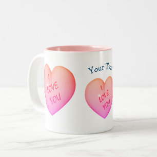 Tasse 2 Couleurs Je t'aime Coeurs roses Personnalisé