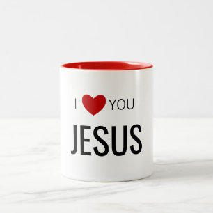 Tasse 2 Couleurs Je t'aime Jésus Coeur de foi chrétienne moderne