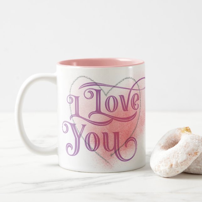 Tasse 2 Couleurs Je t'aime Moderne Lumière Coeur Graphique Élégant  (Avec donut)