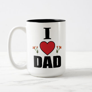 Tasse 2 Couleurs Je t'aime Papa thème de coeur et de fleurs Cadeau