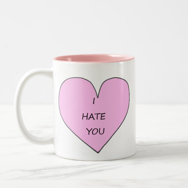 Tasse 2 Couleurs Je te déteste le coeur hippique (Gauche)