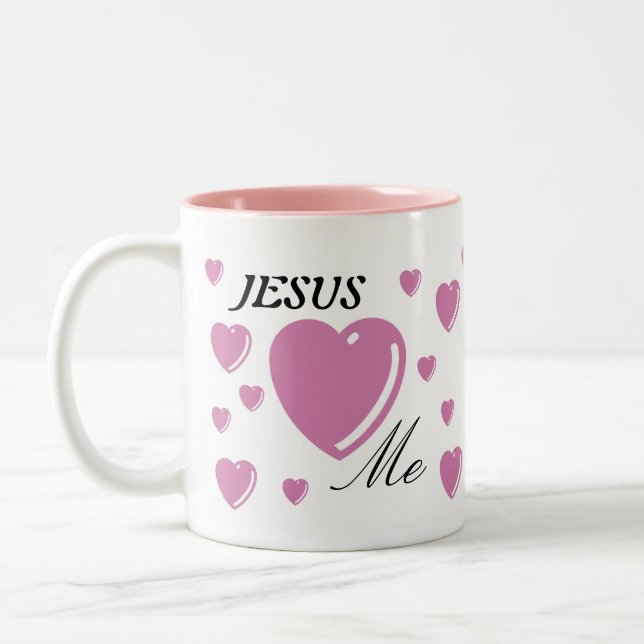Tasse 2 Couleurs JÉSUS m'aime - rose (Gauche)