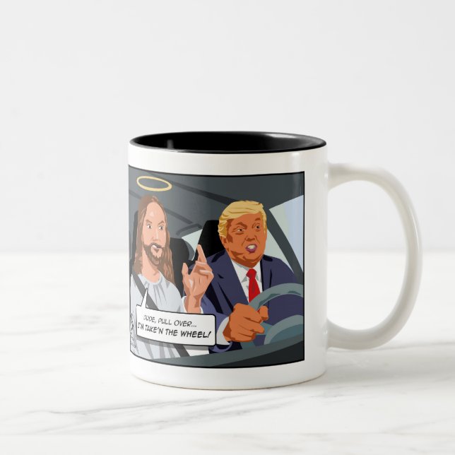 Tasse 2 Couleurs Jésus prennent la roue (de l'atout !) (Droit)