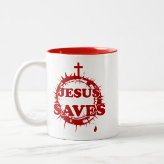 Tasse 2 Couleurs Jésus sauve avec la Croix et la Couronne d'épines