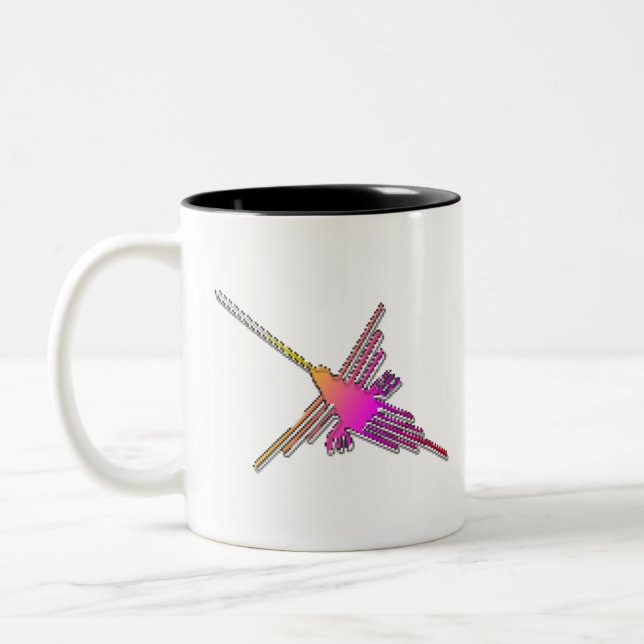 Tasse 2 Couleurs Jeu Vidéo 8 bits Retro Lignes Nazca Colibri (Gauche)