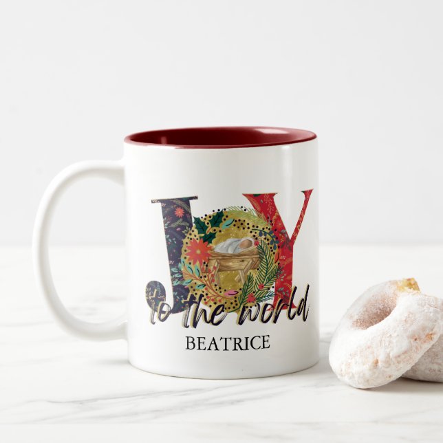 Tasse 2 Couleurs Joie Au Monde Nativité Noël (Avec donut)