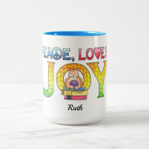 Tasse 2 Couleurs Joie d'amour de paix tricotant Kitty personnalisé