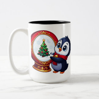 Tasse 2 Couleurs Joie de Noël dans un globe de neige aux manchots