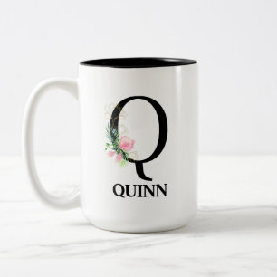 Tasse 2 Couleurs Joli alphabet floral Q monogrammé