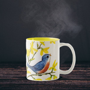 Tasse 2 Couleurs Joli arbre d'oiseau bleu chantant